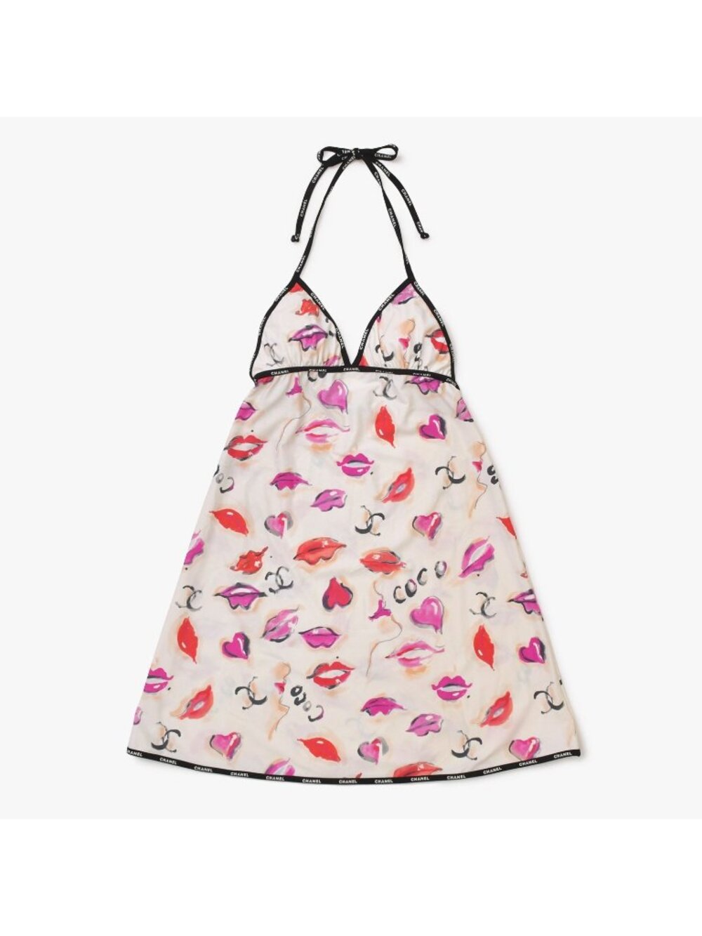 Chanel Maillot Dress CC Logo Lip All Over Print Spandex Nylon 4 40